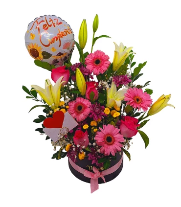 Box con lirios, gerberas y rosas