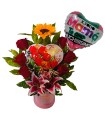 Box con rosas y girasoles