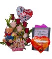 Canasta de flores y chocolates