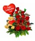 Canasta con 12 rosas y peluche