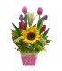Arreglo de 6 tulipanes y girasol